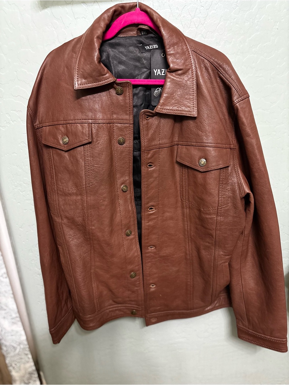 Yazizo Men's Brown Leather Button-Front Jacket